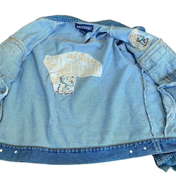 Mens Medium Denim Jacket Green Bay Packers Tailgator Embroidered LA Loving - Picture 12 of 12